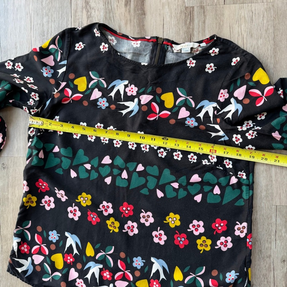 Boden Black Floral Bird Print Viscose 3/4 Sleeve Blouse Women's US 10 - Picture 6 of 10